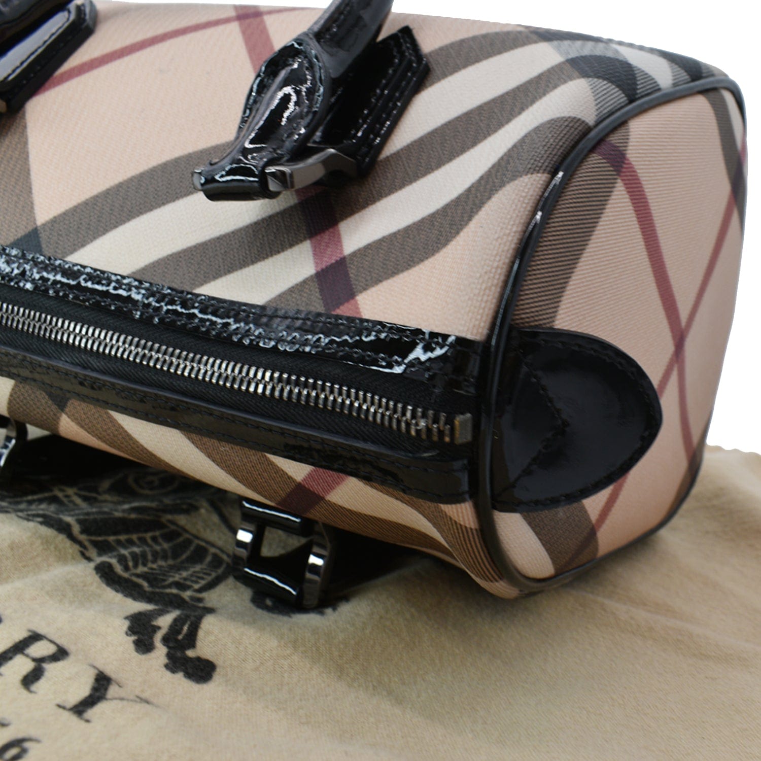 burberry walk in the rain bowler bag 2003 BURBERRY Small Chester Nova Check Patent Bowling Bag Black