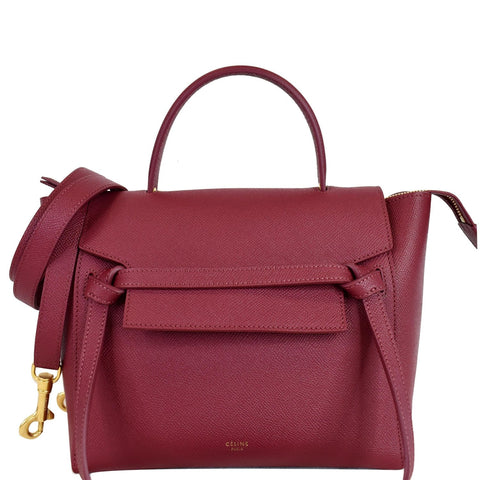 CELINE Micro Belt Grained Calfskin 2Way Shoulder Bag Ruby