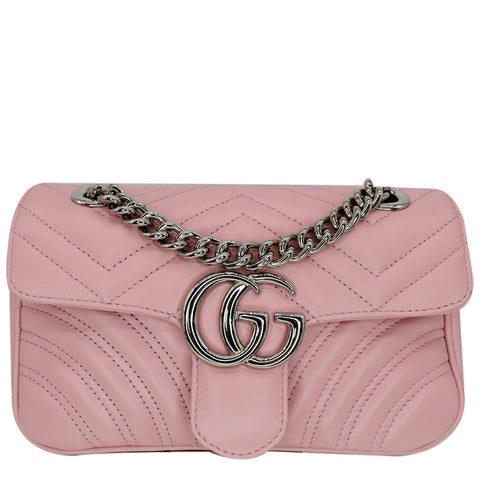GUCCI GG Marmont Mini Matelassé Leather Shoulder Crossbody Bag Pastel Pink 446744