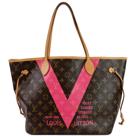 LOUIS VUITTON V Neverfull MM Monogram Canvas Shoulder Bag Brown