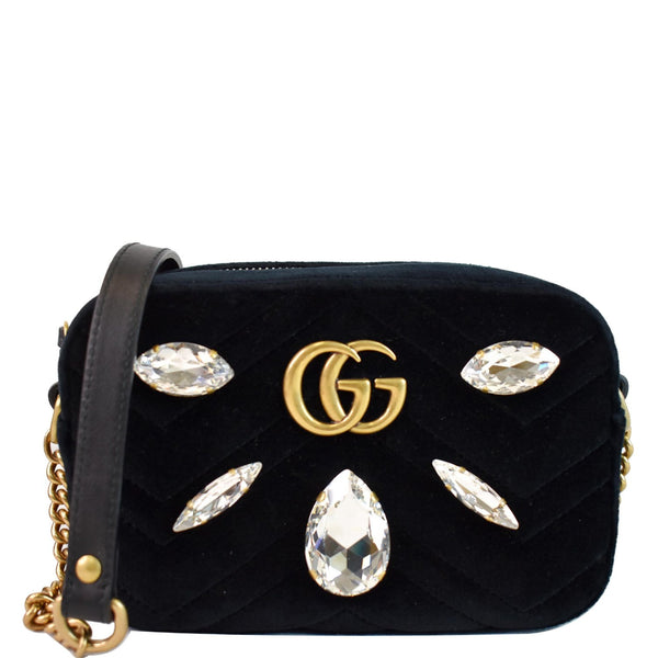 GUCCI GG Marmont Mini Marquise Crystal Velvet Crossbody Bag 448065