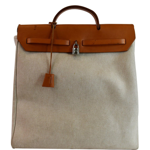 HERMES Herbag Canvas Leather Backpack Bag Beige