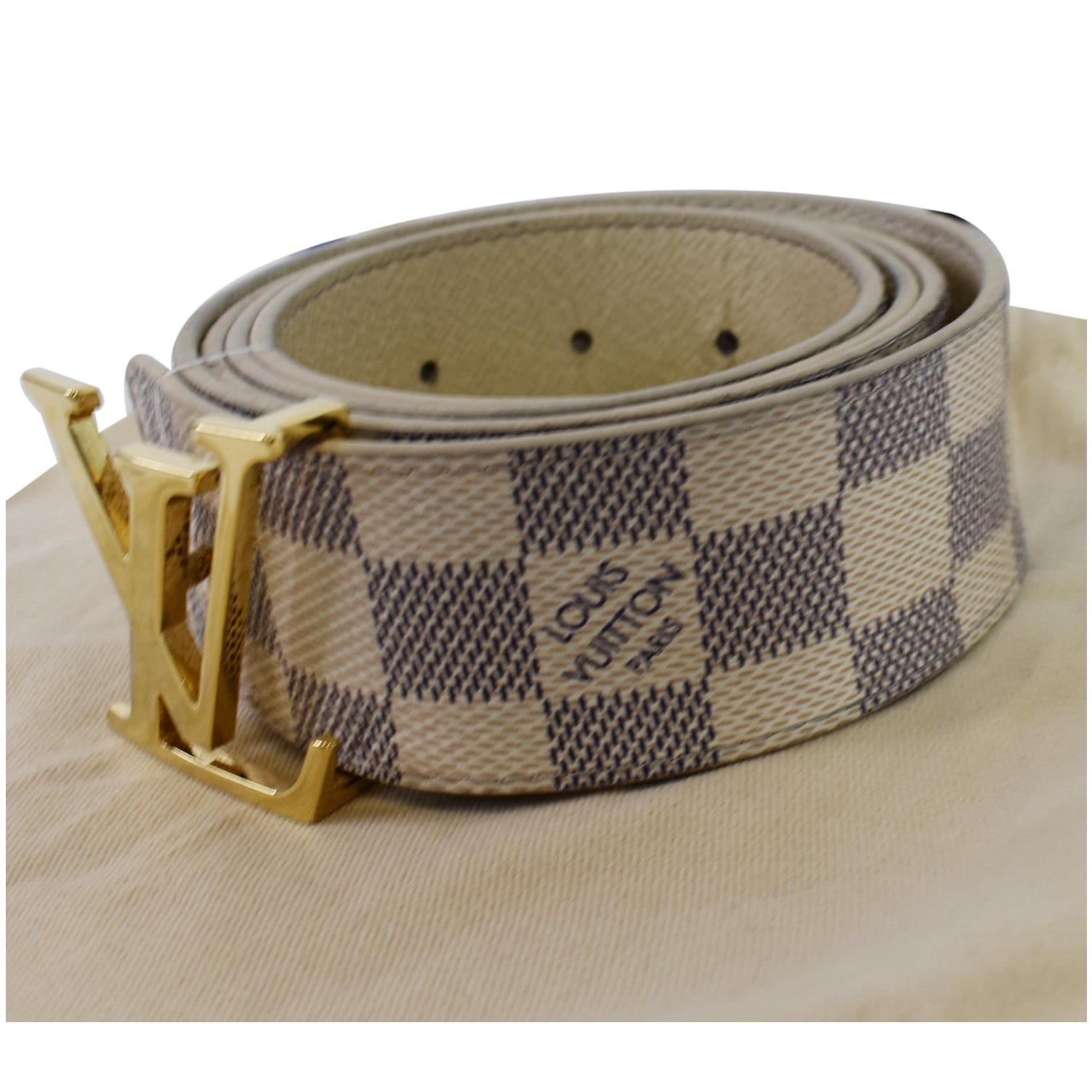 Game in Louis Vuitton Initiales Damier Azur belt and Tower High