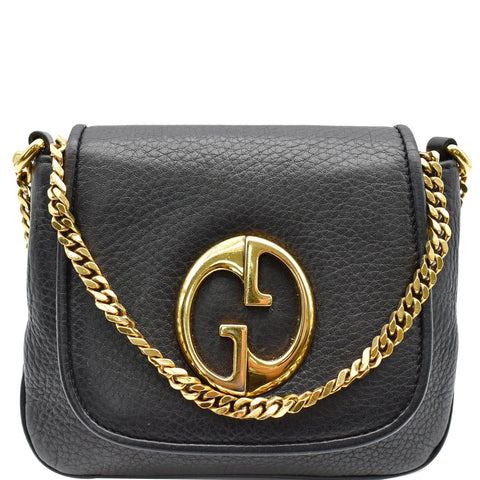 GUCCI Small 1973 Pebbled Leather Chain Crossbody Bag Black 251821