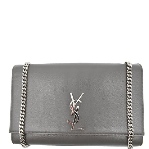 YVES SAINT LAURENT Kate Large Grain De Poudre Leather Shoulder Bag Grey