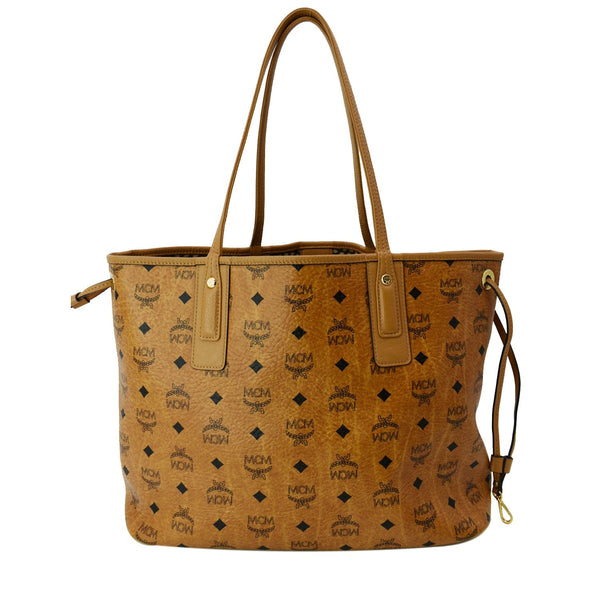 MCM Reversible Liz Medium Visetos Canvas Shopper Tote Bag Cognac