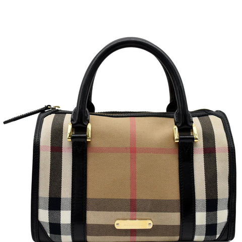 BURBERRY Boston Haymarket Check Coated Canvas Satchel Bag Brown
