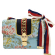 GUCCI Sylvie Medium Flora Fabric Canvas Top Handle Bag Light Blue 551150
