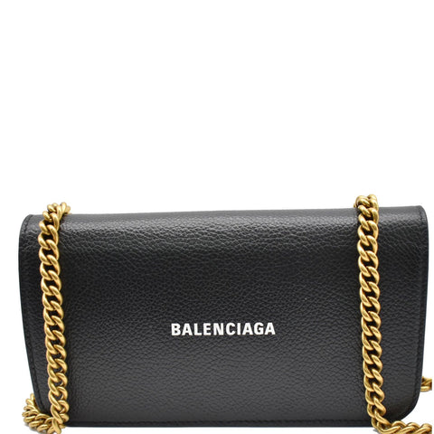 BALENCIAGA Logo Chain Leather Shoulder Bag Black