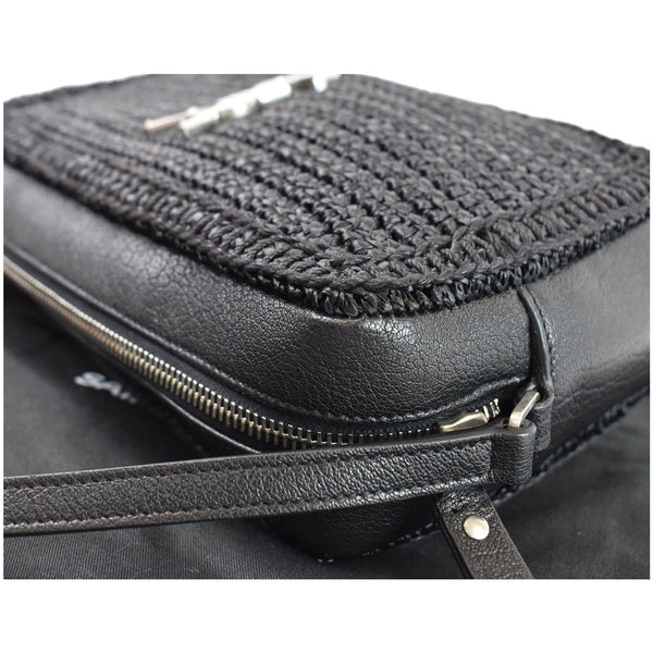 YVES SAINT LAURENT Lou Camera Raffia Canvas Crossbody Bag Black