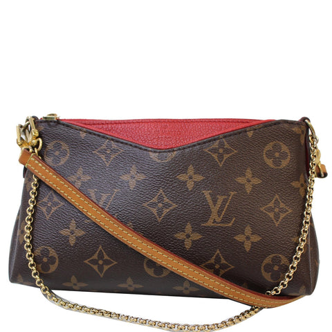 LOUIS VUITTON Pallas Monogram Canvas Clutch Crossbody Bag Brown