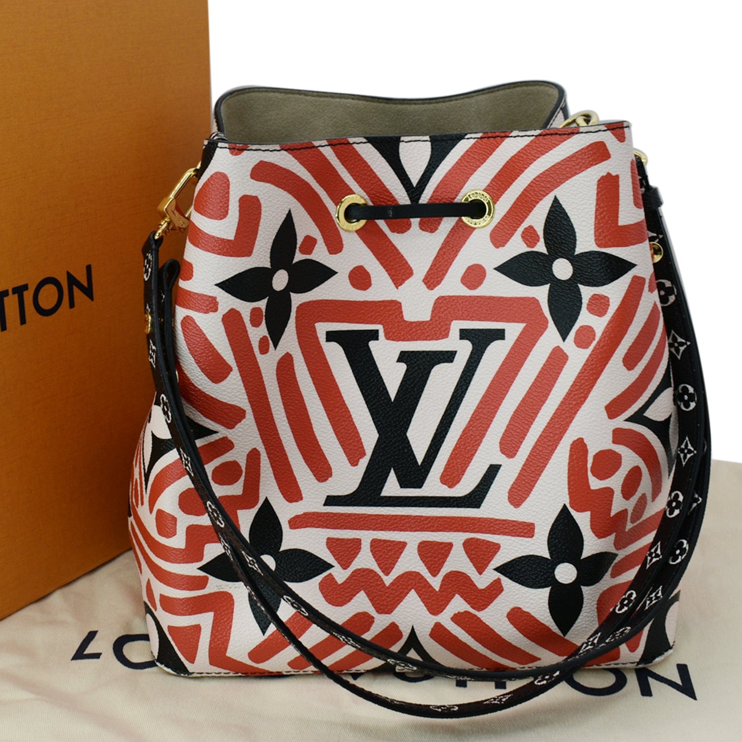Louis Vuitton Red, Black, and White Giant Monogram Crafty Coated Canvas Neverfull mm Gold Hardware, 2020 (Like New), Womens Handbag