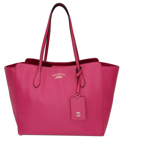 GUCCI Swing Medium Pebbled Leather Tote Bag Pink 354397