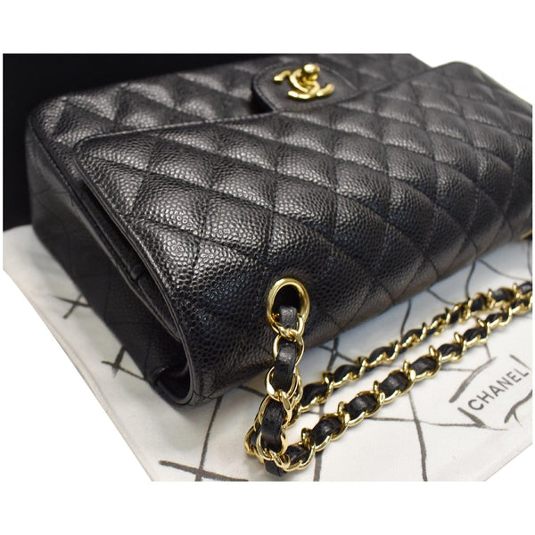 CHANEL Medium Double Flap CC Caviar Leather Shoulder Bag Black