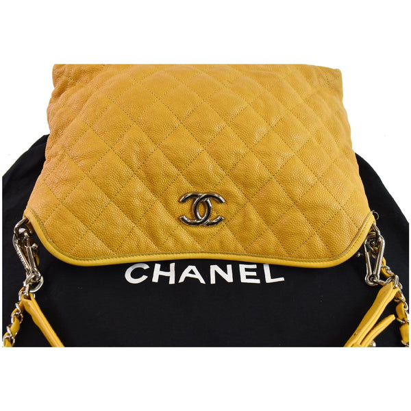 Chanel French Riviera Quilted Caviar Leather Bag logo
