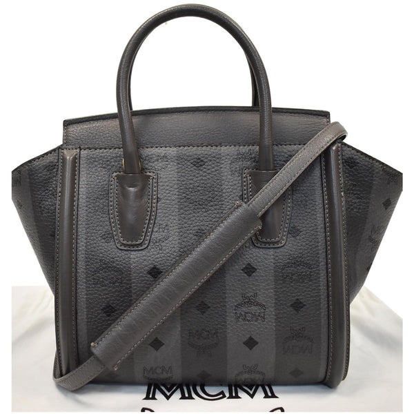 MCM Kathy Visetos Logo Printed Leather Tote Shoulder Bag Grey