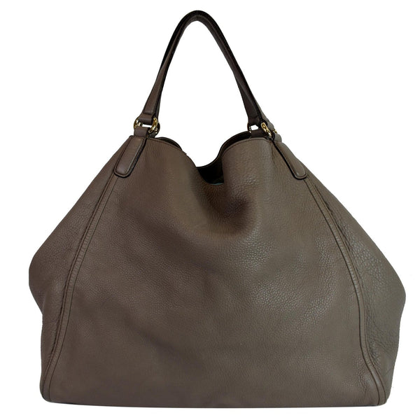 Gucci Soho Top Handle Pebbled Leather Tote Bag Taupe texture view