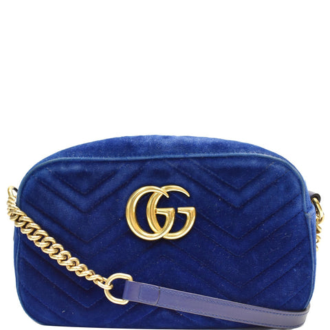 GUCCI GG Marmont Velvet Small Crossbody Bag Blue 447632