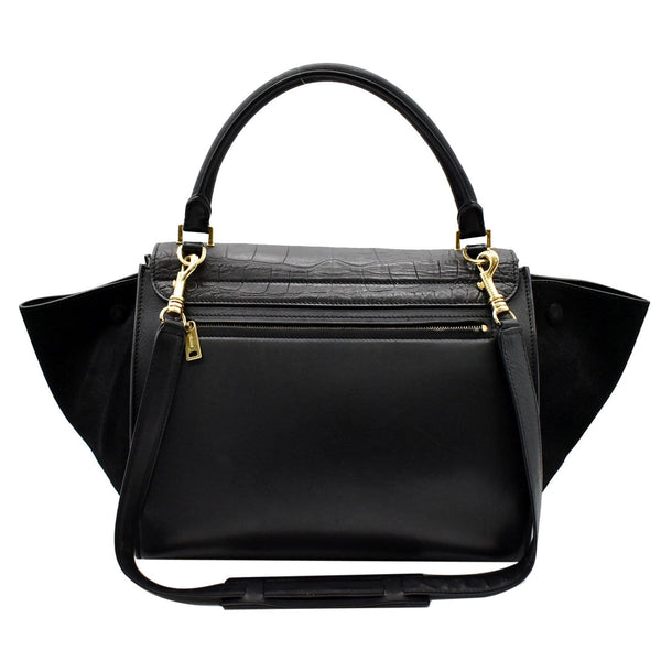 CELINE Trapeze Medium Croc Tote Shoulder Bag Black