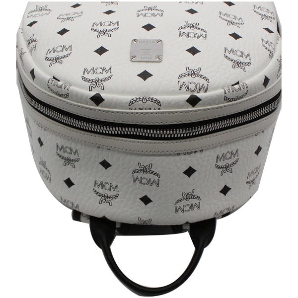 MCM Stark Visetos Coated Canvas Backpack Bag White