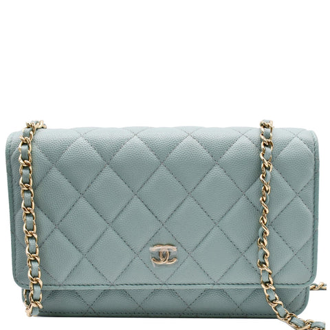 CHANEL CC WOC Caviar Leather Wallet On Chain Shoulder Bag Light Blue