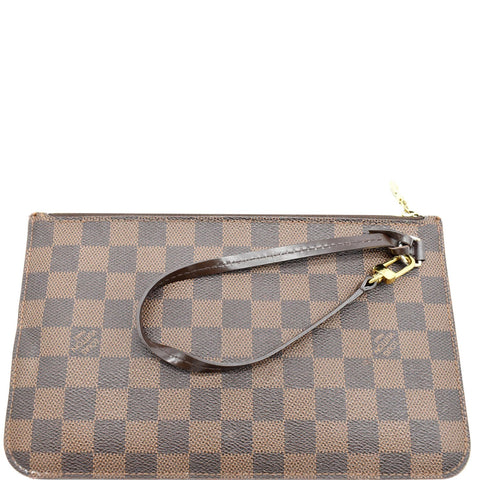 LOUIS VUITTON Neverfull MM Damier Ebene Pochette Wristlet Pouch Brown