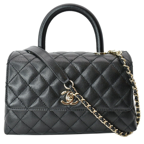 CHANEL Coco Mini Top Handle Caviar Leather Shoulder Bag Black
