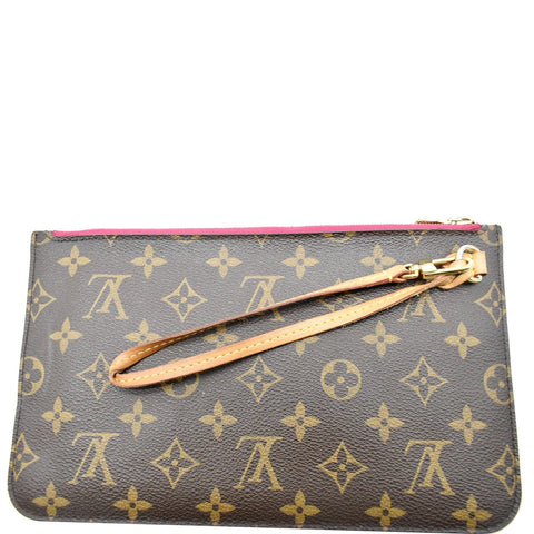 LOUIS VUITTON Neverfull MM Monogram Canvas Pochette Wristlet Pouch Brown