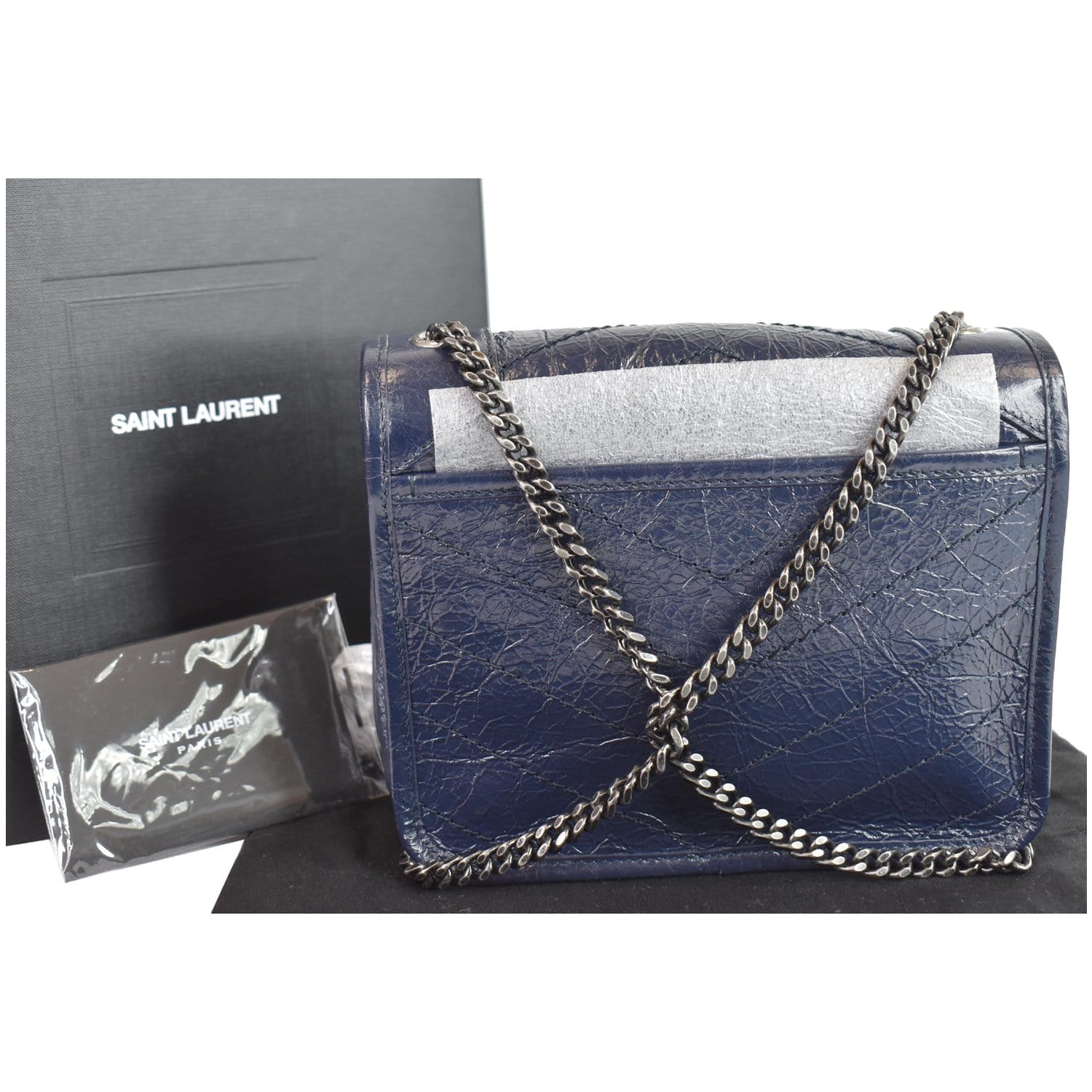 YVES SAINT LAURENT Niki Chain Wallet Leather Crossbody Bag Blue
