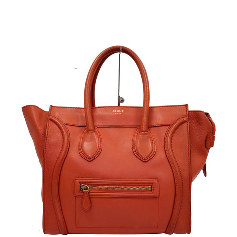 CELINE Drummed Mini Luggage Calfskin Leather Tote Bag Red