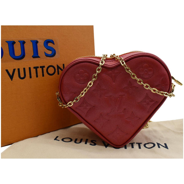 LOUIS VUITTON Heart on Chain Monogram Embossed Crossbody Bag Red