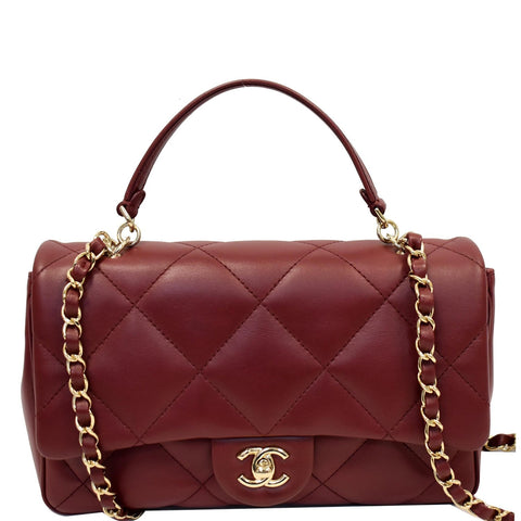 CHANEL Large Quilted Classic Flap Lambskin Leather Shoulder Bag Red