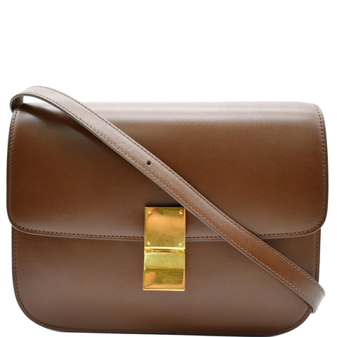 CELINE Classic Box Medium Calfskin Leather Crossbody Bag Brown