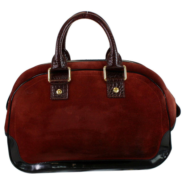 LOUIS VUITTON Stamped Trunk GM Suede Havane Satchel Bag Red