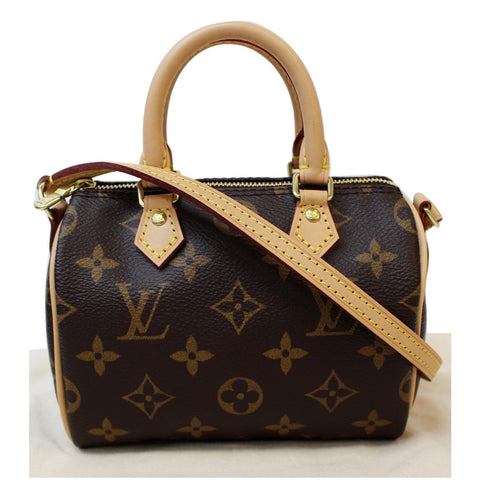 LOUIS VUITTON Nano Speedy Monogram Canvas Crossbody Bag Brown