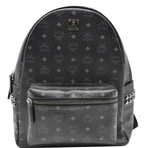 MCM Stark Side Stud Visetos Canvas Backpack Bag Black