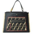 FENDI Raffia Embroidered Python Leather Shoulder Bag Black