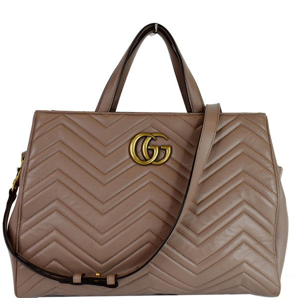 GUCCI GG Marmont Medium Matelasse Leather Top Handle Bag Taupe 443505