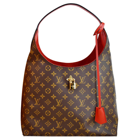 LOUIS VUITTON Flower Monogram Canvas Shoulder Hobo Bag Brown