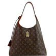 LOUIS VUITTON Flower Monogram Canvas Shoulder Hobo Bag Brown