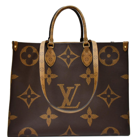 LOUIS VUITTON Onthego GM Reverse Monogram Canvas Tote Shoulder Bag Brown