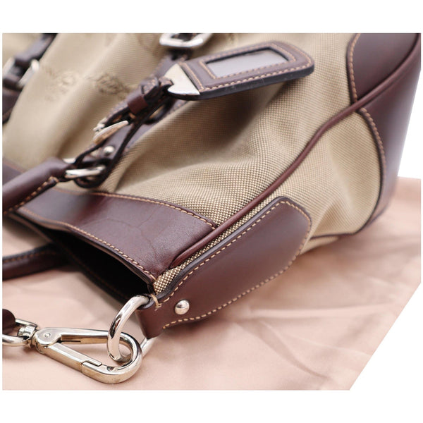 Used Prada Jacquard Logo Canvas Leather Tote Shoulder Bag