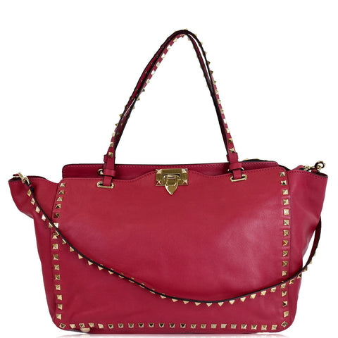 VALENTINO Rockstud Leather Medium Tote Shoulder Bag Pink