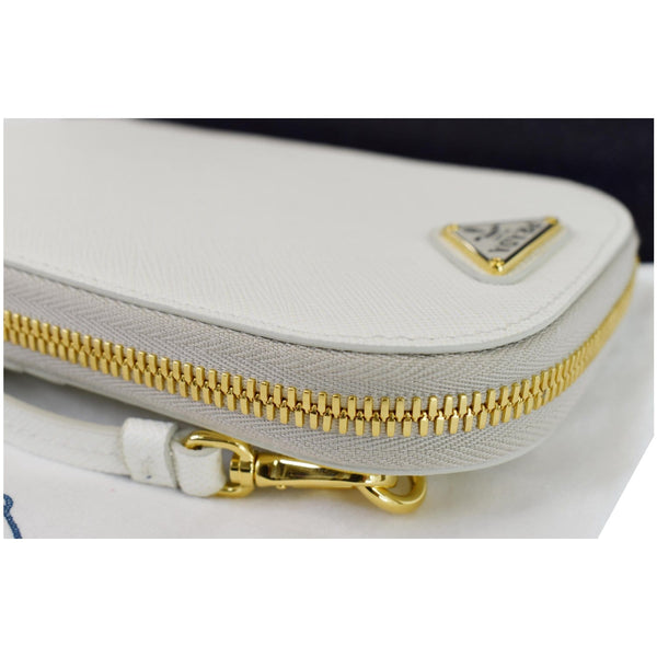 PRADA Saffiano Triangle Leather Crossbody Phone Pouch Bag White
