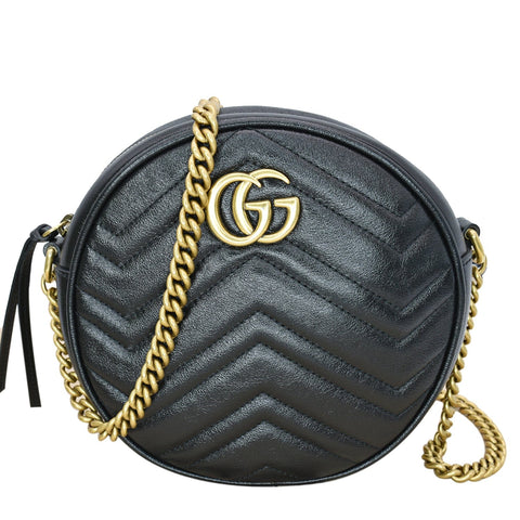GUCCI GG Marmont Mini Round Leather Crossbody Bag Black 550154
