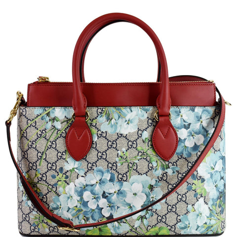 GUCCI Blooms GG Floral Supreme Canvas Leather Satchel Bag Red 546316