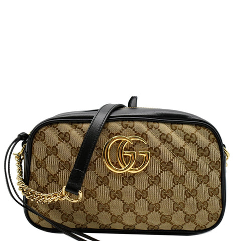 GUCCI GG Marmont Small Matelasse Canvas Leather Crossbody Bag Beige 447632