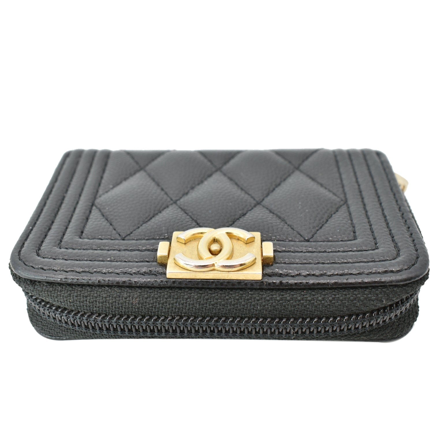 CHANEL Caviar Quilted Boy Small Zip Around Wallet Black 135903