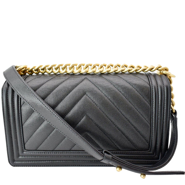 CHANEL Medium Boy Flap Chevron Leather Shoulder Bag Black