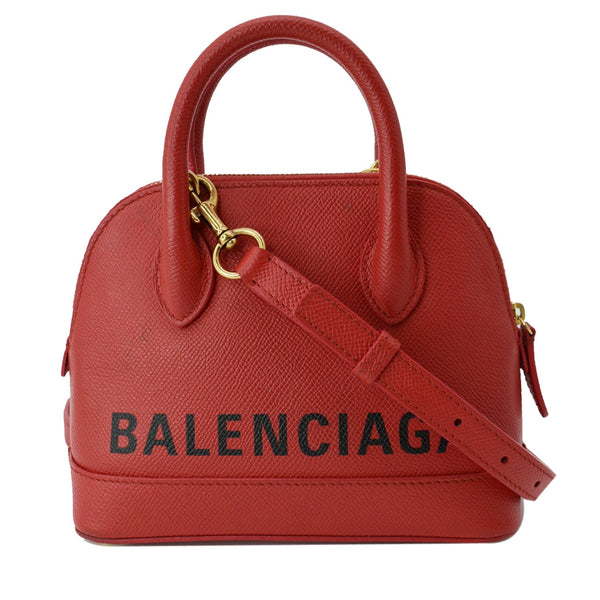 BALENCIAGA Ville Dome Leather Top Handle Crossbody Bag Red
